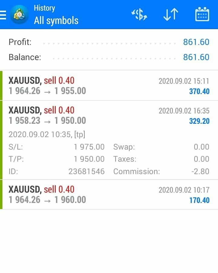 Student trading result screenshot 1